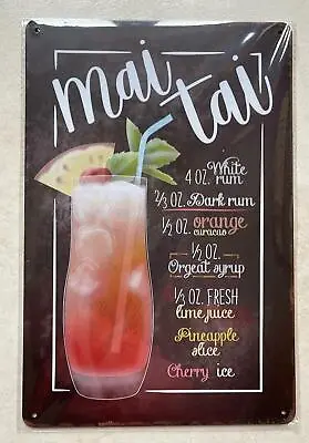 MAI TAI COCKTAIL RECIPE SIGN MAN CAVE BAR PUB GARDEN RUM ORANGE 20x30 • £4.99