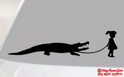 GIRL WALKING AN ALLIGATOR Vinyl Decal Sticker Car Truck Rear Window Bumper JDM • $2.99