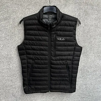 Rab Gilet Mens Small Black Microlight Vest Down Body Warmer Pertex Quantum • £89.99