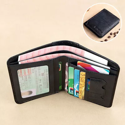 Genuine Leather Men Bifold/Trifold Wallet RFID Blocking Credit Card Holder Retro • $18.49