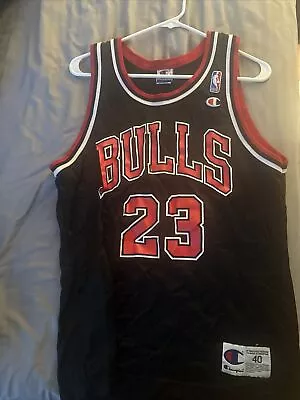 Vintage MICHAEL JORDAN Chicago Bulls Black Champion NBA Jersey Size(40):Medium • $12.50