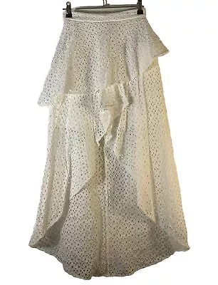 Sheike White Lace Mullet Skirt Size 6 Broderie Ruffle Layered 100% Cotton Zip • $25.87