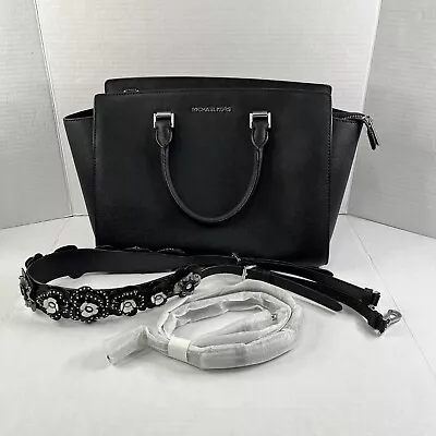 Michael Kors Black Faux Leather Sturdy Hangbag. Selma. Satchel. 2 Straps LIMITED • $49.99