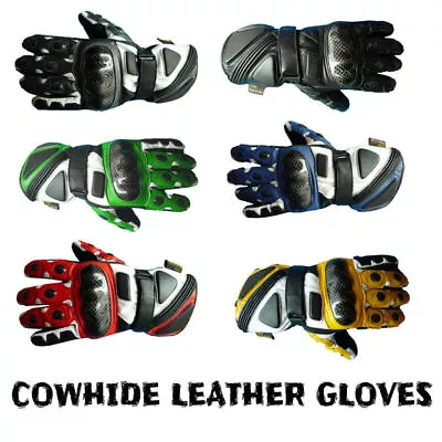 Motorbike Motorcycle Track Days Cowhide Leather Ce Knuckle Protection Gloves • £26.99