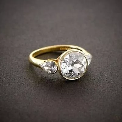 Vintage 3-Stone 2 Ct Lab Created Diamond Engagement Ring 14k Yellow Gold Plated • $134.99