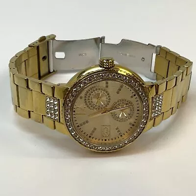 Designer Marc Ecko Mens The Cool E15075G2 Gold Tone Crystals Quartz Wristwatch • $26.39