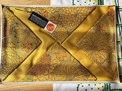 NOS Vtg Vera Neumann Gold Floral Napkins & Place Mat Set For 4 - Vera Paints • $40