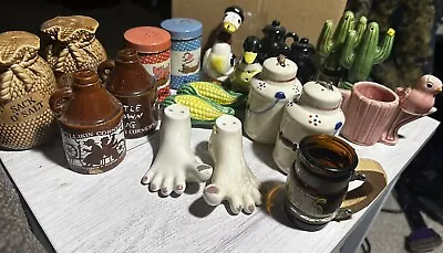 Vintage Salt & Pepper Shaker Lot 9 Sets Plus 2 Extra Ceramic Glass Tin 21 Items • $30