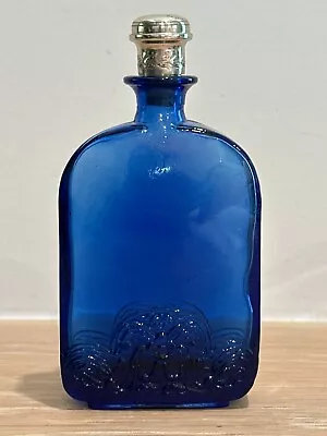 Vintage Bicchielli Argento Cobalt Blue Glass Bottle With Silver And Cork Stopper • $20