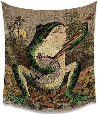 Vintage Boho Wall Decor Orange Frog Tapestry Hanging With Playing Banjo Wall • $14.43