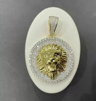 2CT Round Real Moissanite Men's Medallion Lion Pendant 14K Yellow Gold Plated • $136.49