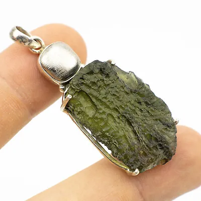 12.66gr MOLDAVITE Tektite Pendant With Meteorite Sterling Silver .925 #JM354 • £253.97