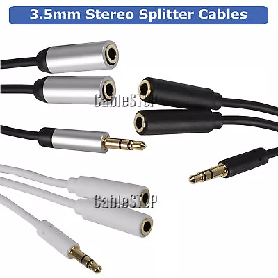 Slim 3.5mm Stereo Jack Headphone Aux Splitter Male To 2 X Female Audio Cable • £1.95