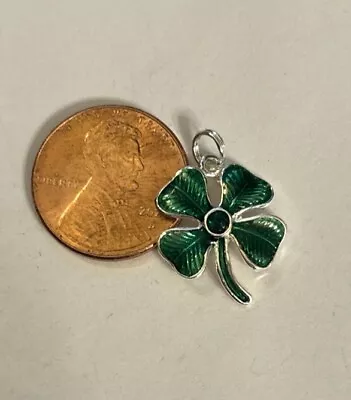 Sterling Silver And Enamel Four Leaf Clover Charm Bracelet Charm Vintage 2000s • $16