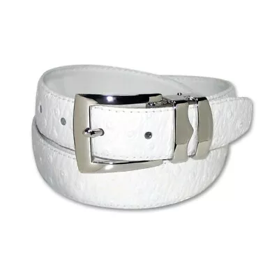 OSTRICH Pattern WHITE Color BONDED Leather Men's Belt Silver-Tone Buckle Regular • $17.95