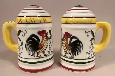 Rooster & Rose Handled Salt & Pepper Shakers Large PY Ucagco Japan • $18