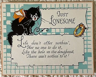 Unused Art Deco Cat Kitten Just Lonesome Doughnut Hole Greeting Card 1920s 1930s • $4.88