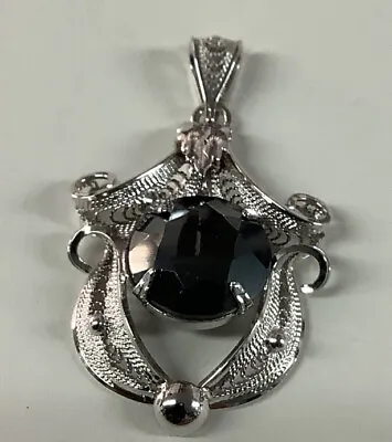 Women's Round Black Lab Created Vintage Solitaire Pendant 925 Silver • $29.99