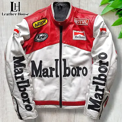 Men Marlboro Leather Jacket Vintage Racing Rarer Motorcycle Biker Leather Jacket • $120