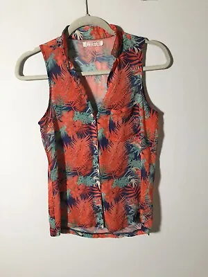 $19.99 • Buy Pull And Bear Womens Sheer Nature Print Sleeveless Button Shirt Blouse Size S