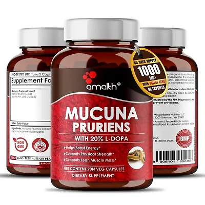 Mucuna Pruriens Extract Powder 20% L-DOPA 10000 Mg 90 Capsules - 45 Days Supply • $13.61