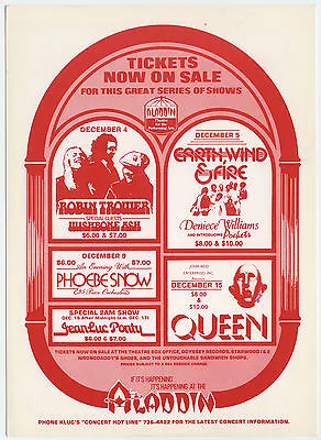 $74.95 • Buy QUEEN, Robin Trower Original 1977 Las Vegas Concert Handbill / Giant Postcard