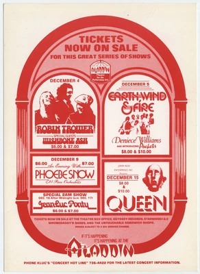 $74.95 • Buy QUEEN, Robin Trower Original 1977 Las Vegas Concert Handbill / Giant Postcard