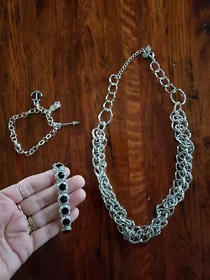 Jewelry Lot Loft Silvertone Chain Necklace Black Beaded Bracelet Anchor Charm  • £16.39