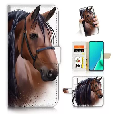 $13.99 • Buy ( For Oppo A57 / A57S ) Wallet Flip Case Cover AJ24120 Horse
