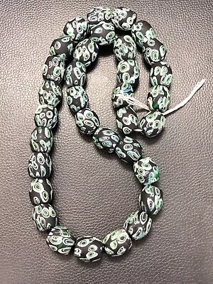 Impressive Vintage Venetian African Green Chevron Glass Beads 19mm Long Strand • $100