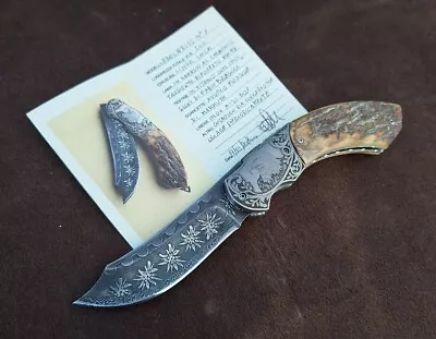 DANIEL CATTANEO KNIVES  Damascus Knife F Brogoli Engraved Ti Fossil Mammoth 🔥  • $4795