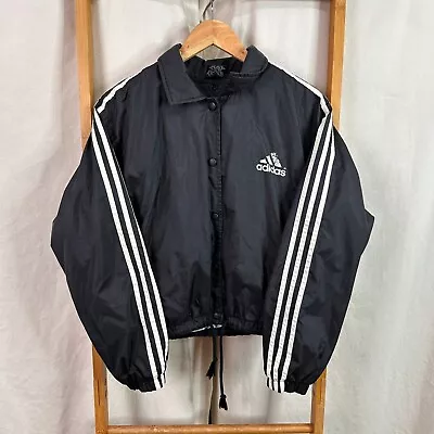 Vintage Adidas Jacket Womens XS/8 Black Long Sleeve Collared Snap Button • $49.95