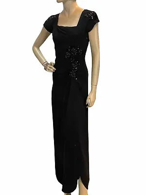 Sz XS~S Vtg 40s Long Dress Gown Black Sequins Old Hollywood Side Zip  • $149.99