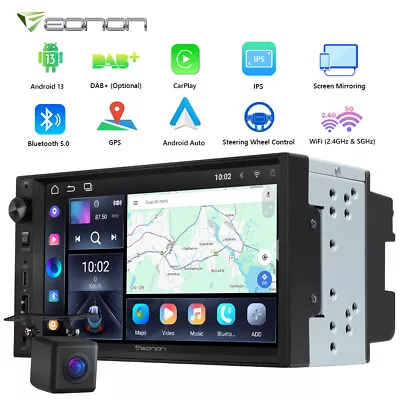 CAM+7  Double 2 Din Android 13 Car Radio GPS CarPlay Touch Screen Stereo FM DAB+ • $194.58