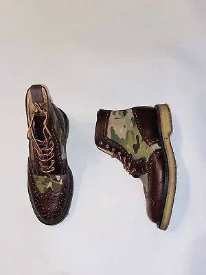 Mark Mcnairy Khaki Camo Short-Wing Mens Size 9.5 Boots Leather/Canvas Wingtip • $174.99