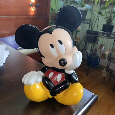 Vtg Disney Mickey Mouse Applause Vinyl Plastic Piggy Coin Bank 9  Cross-legged • $18.50