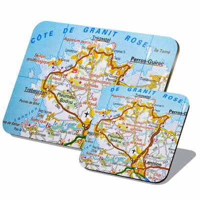 £9.99 • Buy 1x Cork Placemat & Coaster Set - Lannion Cote De Granit Rose France Map #45511