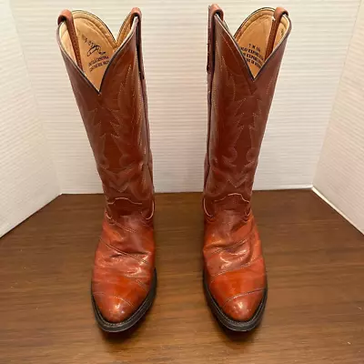 Corral Mens Cowboy Western Boots Brown Eel Skin Pull On Mid Calf 7 M • $69.99