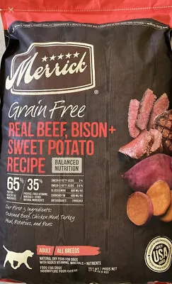 Merrick Real Bison Beef & Sweet Potato Dry Dog Food Grain Free 22 Lb Bag • $35