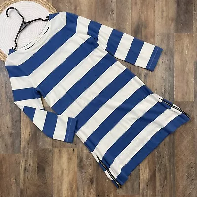 J Crew Blue Striped Cotton Knit Dress Side Womens Size Small Side Zipper Accents • $15.46