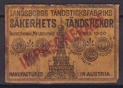 Old Matchbox Label Austria Sakerhets Tandstickor Eiffel Tower • $3.99