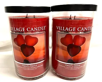 Village Candle (2) HEARTS DESIRE 24 Oz Two Wick Candles Strawberry Vanilla Lemon • $51.99