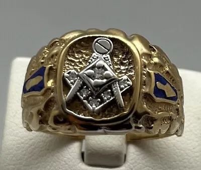 Gents Diamond Masonic Ring 10k Yellow Gold Size 11 .10ct Diamond Weight • $329