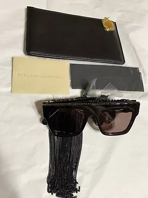 Stella McCartney 55 Mm Dark Brown Square Sunglasses With Black Chain Fringe • $150