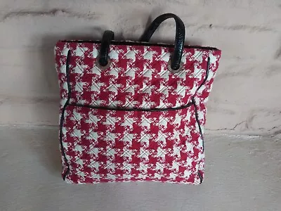 Vtg Vera Bradley Red & White Houndstooth Large Woven Knit Fabric Zippered Tote • $15