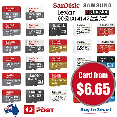 SanDisk Samsung Lexar Kingston Micro SD 8GB 16GB 32GB 64GB 128GB 200GB 256GB • $1