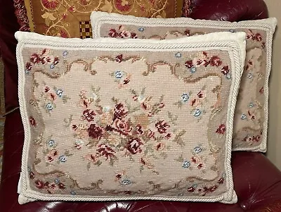 Simply Shabby Chic Floral Wool Needlepoint Velvet Pillow With Feather Insert • $75