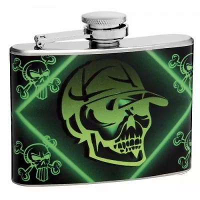 4oz  Mean Green  Skull And Crossbones Pocket Flask • $10.37