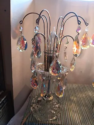 Vintage Crystal Table Lamps With Iridesant Prism Set Of 2 • $75