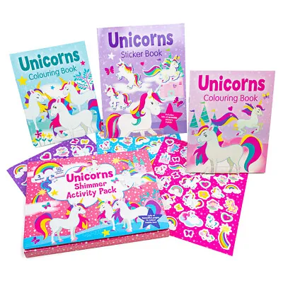 Unicorns Shimmer Activity Pack Kids Colouring Books & 150 Reusable Stickers Set • £6.97